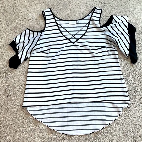 Bisou Bisou Cold Should Striped Blouse Sz M - Picture 2 of 6